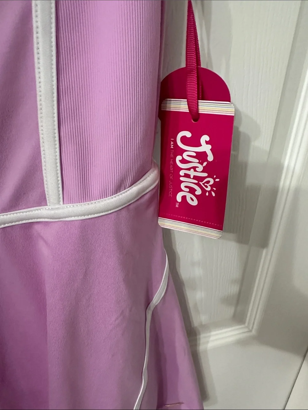 Justice Lavender Girls Athletic Cap Sleeves Dress with White Piping